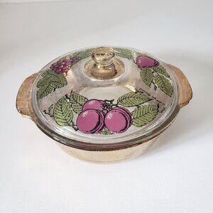 Anchor Hocking 2QT Covered Casserole MCM Georges Briard Gold  Fruit Rustic Retro
